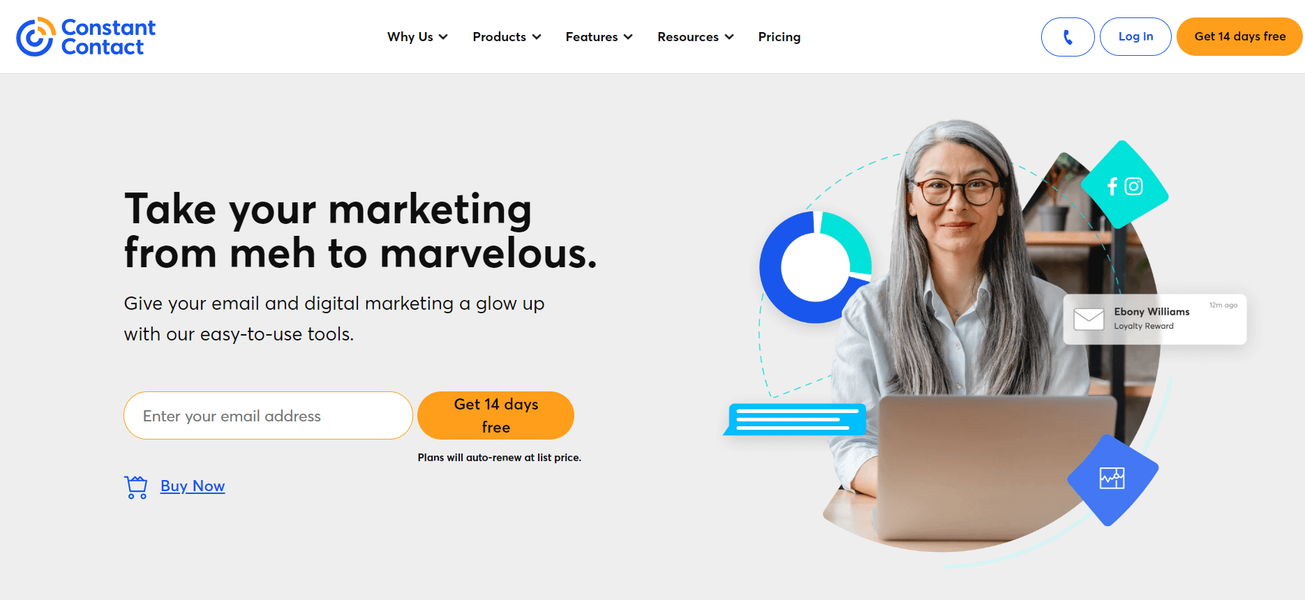 screenshot of the homepage of newsletter plugin constant contact